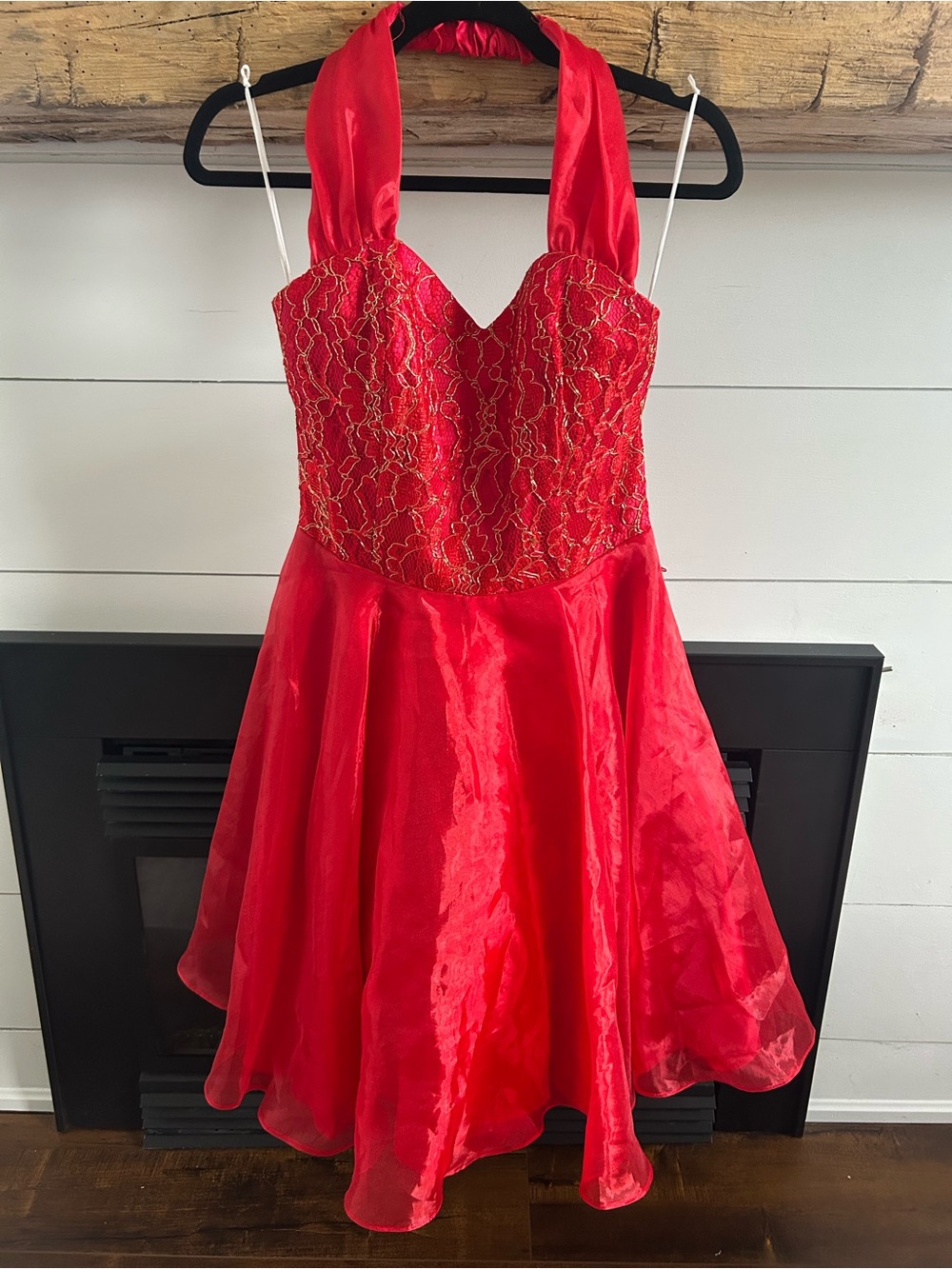 Nu- Mode Red Halter Lace Bodice Party Dress